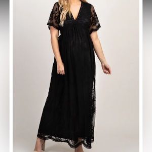 PINKBLUSH L Maternity Black Maxi Dress Lined Lace